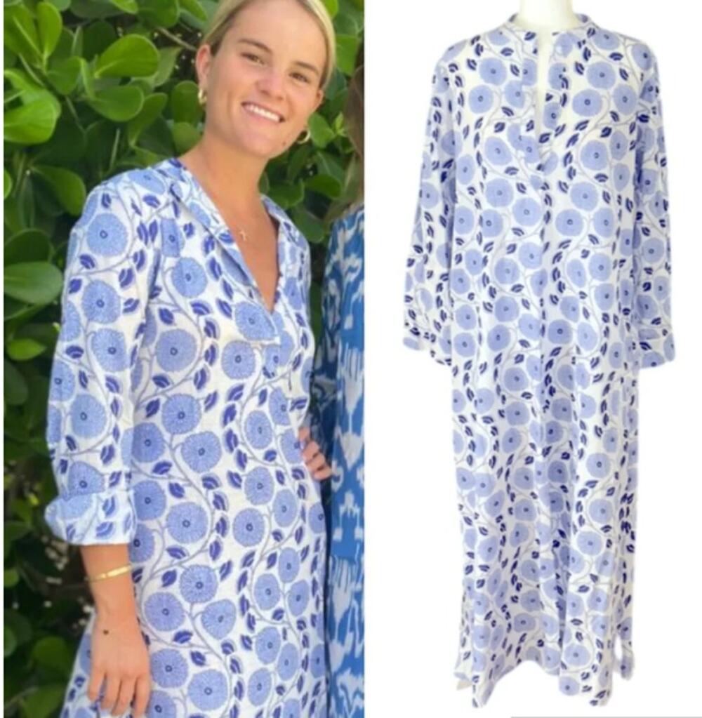 LIVRO The Kemble Blue Floral Kaftan Maxi Dress Sz. XL